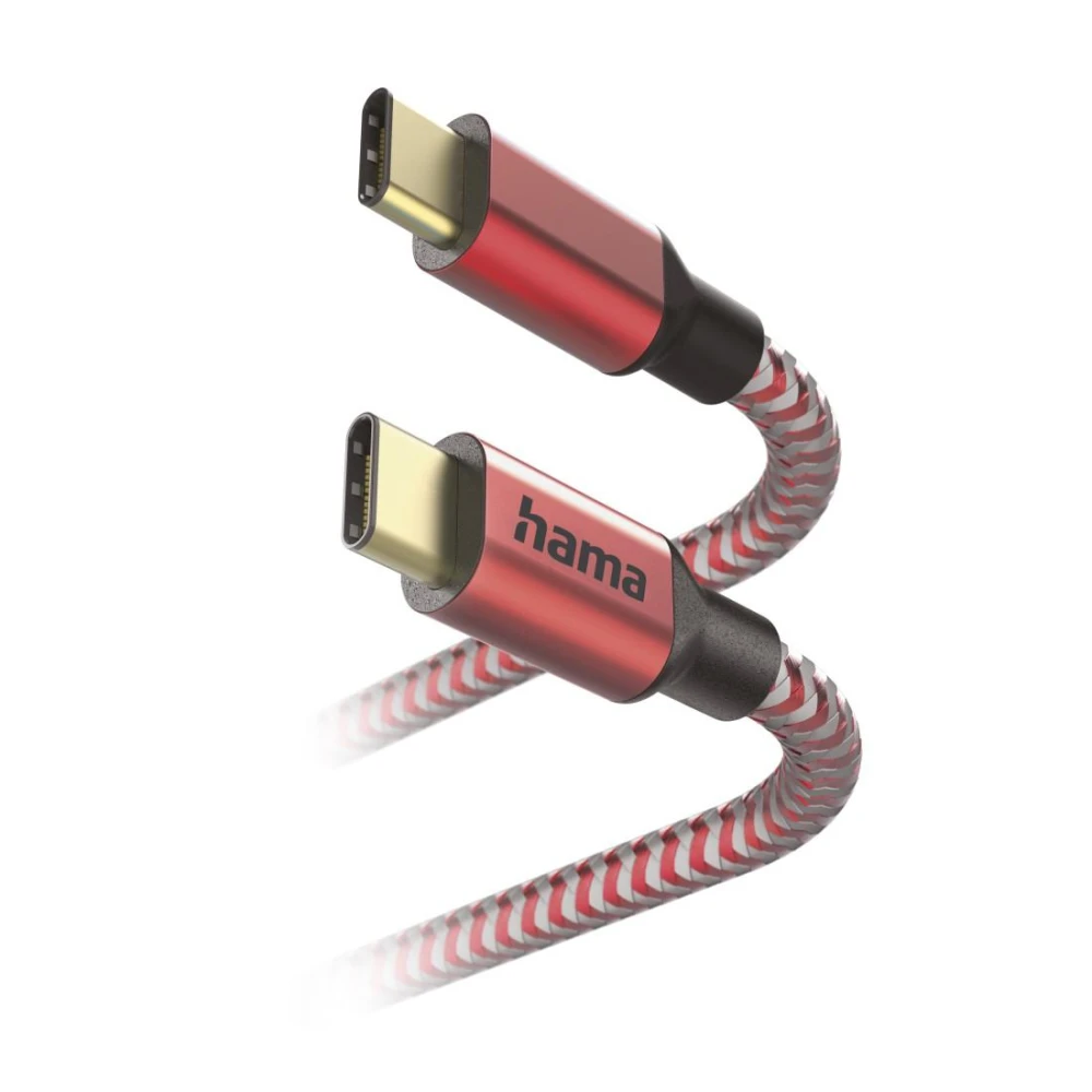 Кабел HAMA Reflective, USB-C мъжко - USB-C мъжко, 480 Mbps, 1.5 м., Червен
