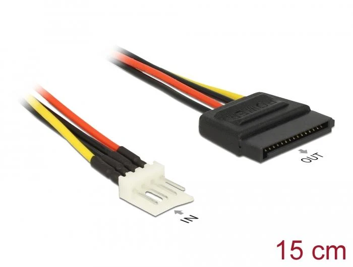 Кабел Delock Power Cable SATA 15 pin receptacle > 4 pin floppy male 15 см