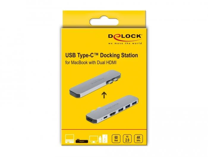 Докинг станция Delock За MacBook, HDMI 4K, USB-A, USB-C, PD, Сив