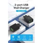 Vention бързо зарядно Fast Charger 2 x QC3.0 18W Black - FBAB0