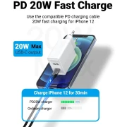 Vention бързо зарядно Fast Charger Wall - QC4.0, PD Type-C + QC3.0 USB A, 20W White - FBBW0