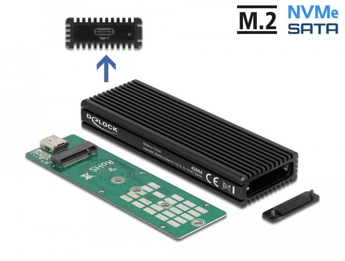 Външна чекмедже Delock за M.2 NVMe PCIe или SATA SSD, USB-C 3.2 Gen 2