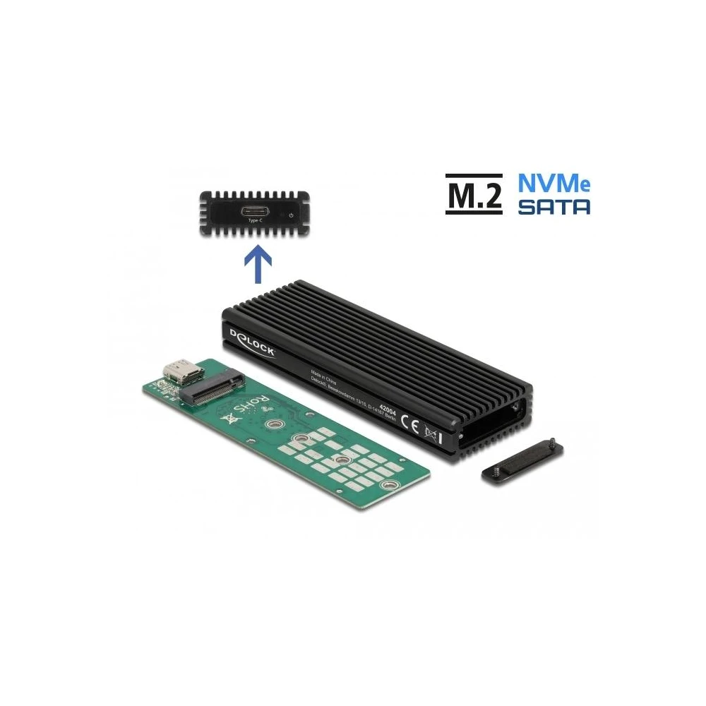 Външна чекмедже Delock за M.2 NVMe PCIe или SATA SSD, USB-C 3.2 Gen 2