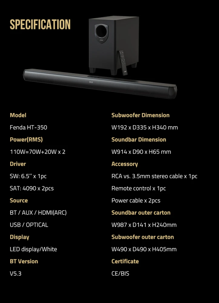 F&D HT-350 Wireless Soundbar 110W