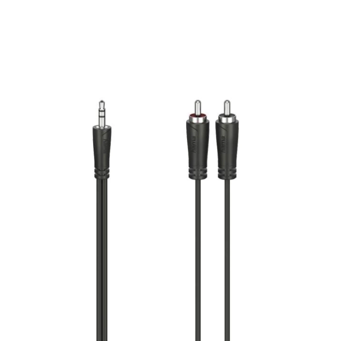 Аудио кабел HAMA, 3.5 mm жак мъжко - 2 x Чинч мъжко, 5м, Черен