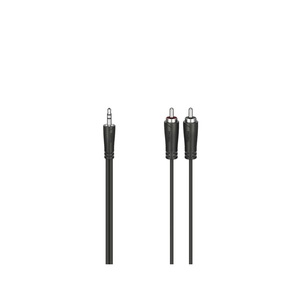 Аудио кабел HAMA, 3.5 mm жак мъжко - 2 x Чинч мъжко, 5м, Черен