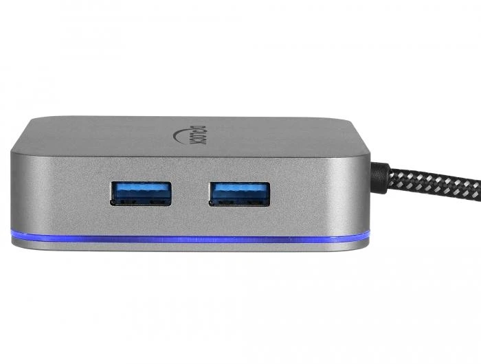 Докинг станция Delock USB-A, USB-C, HDMI, Gigabit LAN, PD, Подсветка, Сив