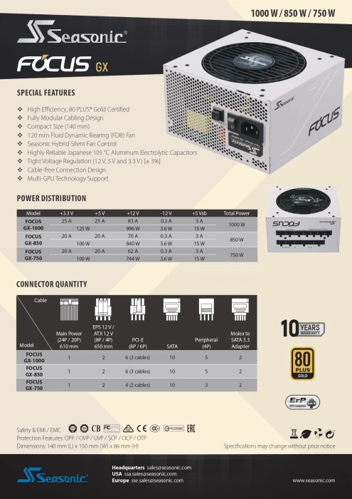 SEASONIC FOCUS GX White Gold 850W