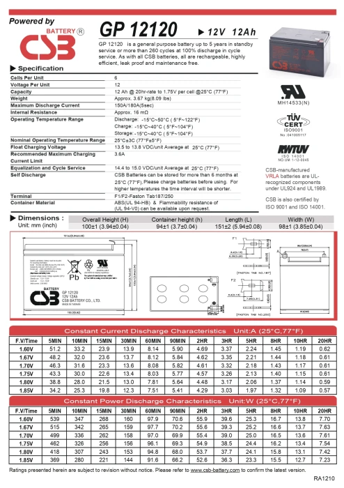 CSB - Battery 12V 12Ah