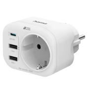 Мултипортов контакт HAMA, 4 гнезда, 1 x USB-C PD, 2 x USB-A, 20W, Бял