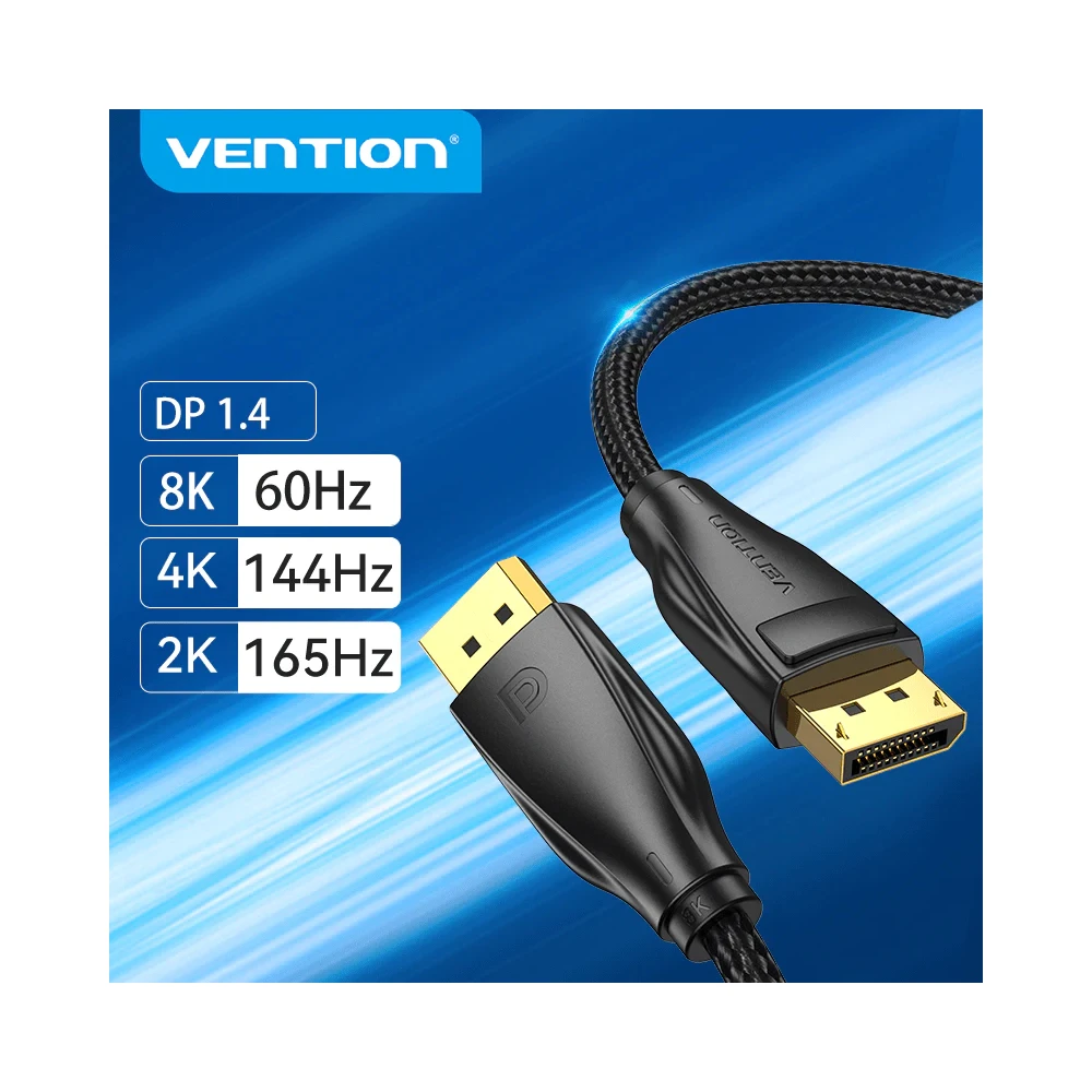 Vention кабел Display Port 1.4 DP M / M 8K 1.5m - Cotton Braided, Black - HCCBG