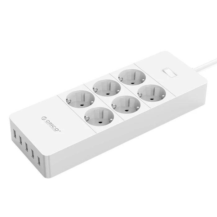 Orico протектор Surge Protector - 6 x Schuko, 5 x USB 2.4A Charging, 4000W, 1.5m - HPC-6A5U-V1-EU-WH
