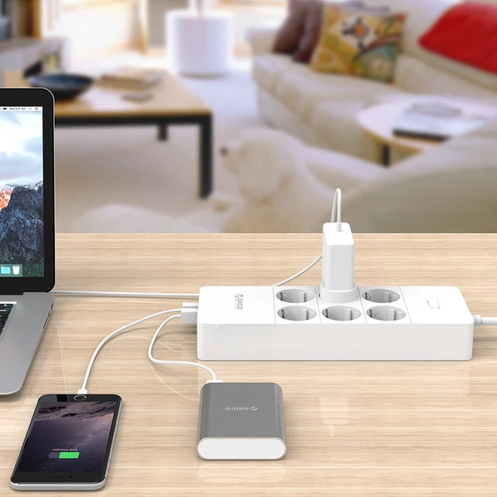 Orico протектор Surge Protector - 6 x Schuko, 5 x USB 2.4A Charging, 4000W, 1.5m - HPC-6A5U-V1-EU-WH