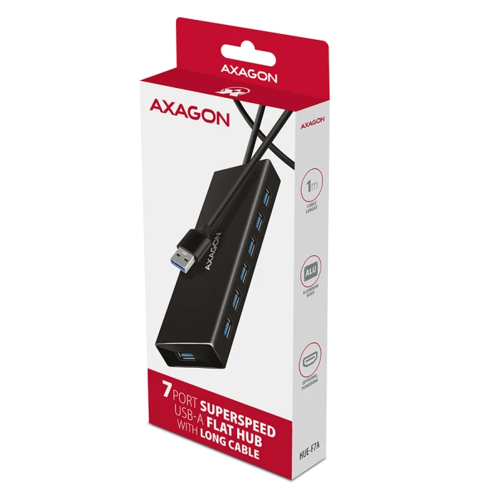 AXAGON HUE-F7A SuperSpeed USB-A FLAT hub