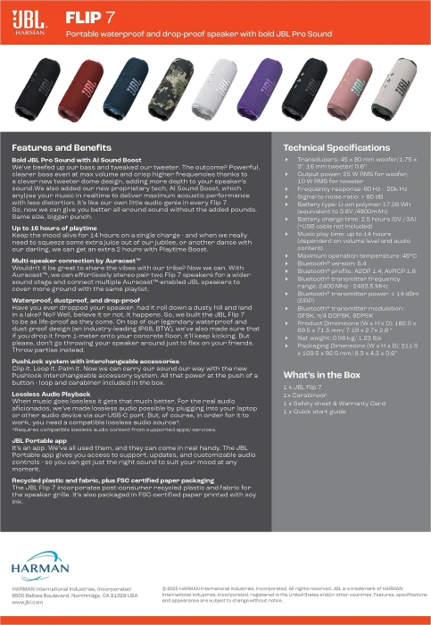 JBL Flip 7 Bluetooth - Black