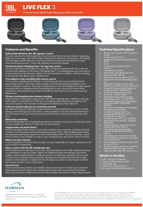 JBL Live Flex 3 Bluetooth - Purple