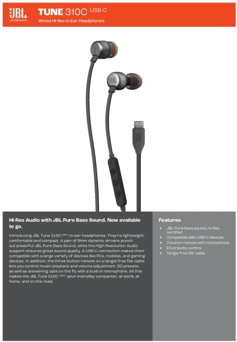 JBL Tune 310C USB-C - Black