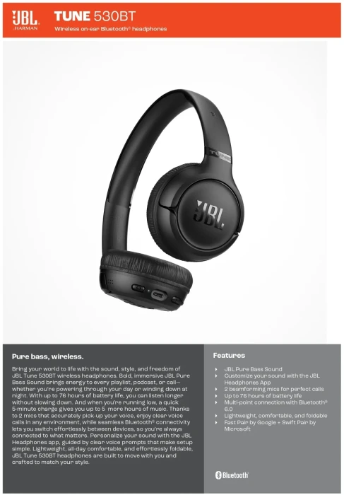 JBL TUNE 530BT Bluetooth - White