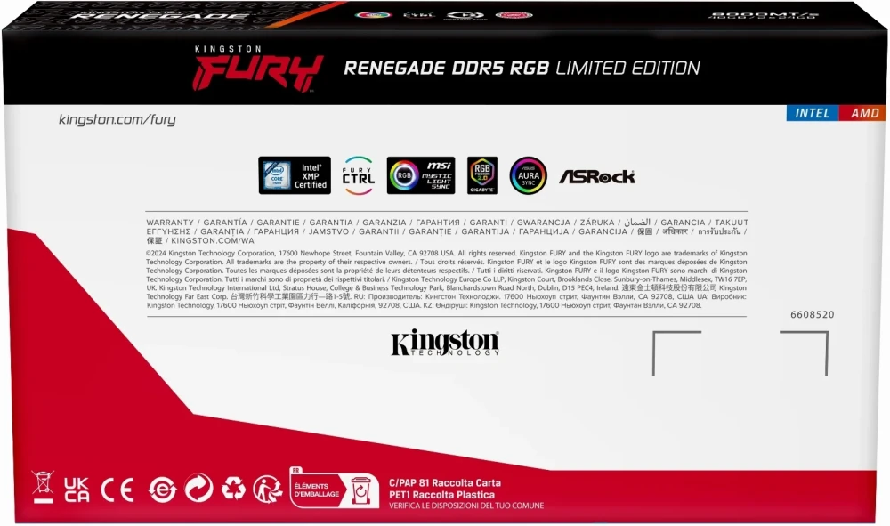 KINGSTON FURY Renegade RGB Limited XMP 48GB (2x24GB) DDR5 8000MHz CL36