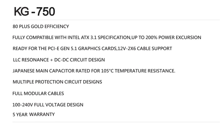 Thermalright KG-750 Gold 750W