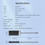 Orico докинг станция Type-C Docking Station Power Distribution 3.0 87W - HDMI, Type-C x 1, USB3.0 x 1, USB 2.0 x 2, LAN, SD, VGA, Audio - MDK-10P-BK