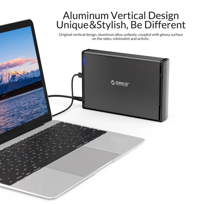 Orico кутия за диск Storage - Case - 3.5 inch Vertical, USB3.1 Type-C, Power adapter, UASP, black - 7688C3-BK