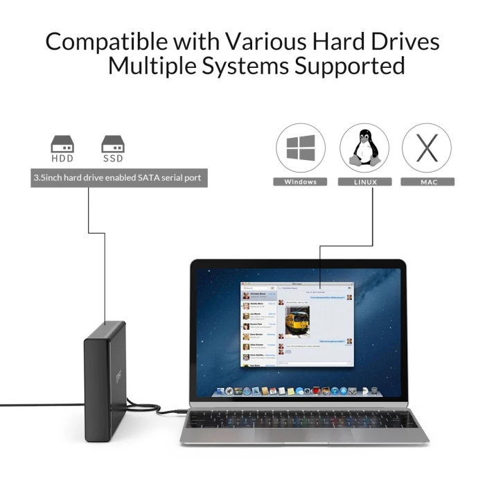 Orico кутия за диск Storage - Case - 3.5 inch Vertical, USB3.1 Type-C, Power adapter, UASP, black - 7688C3-BK