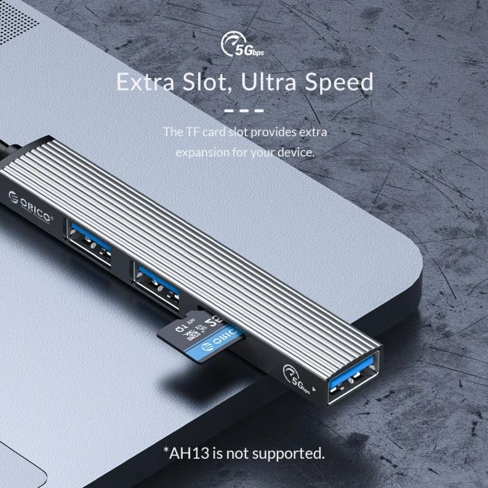 Orico хъб USB3.0/2.0 HUB 3 port + card reader TYPE C, Aluminum - AH-12F-GY
