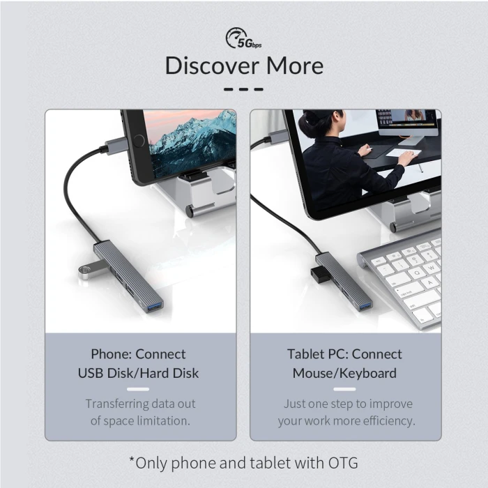 Orico хъб USB3.0/2.0 HUB 4 port - Type-C input - AH-13-GY