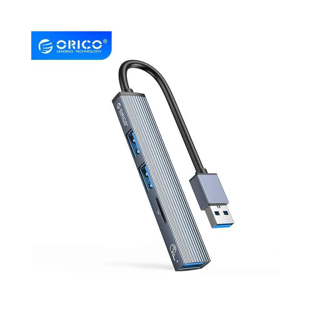 Orico хъб USB3.0/2.0 HUB 3 port + card reader, Aluminum - AH-A12F-GY