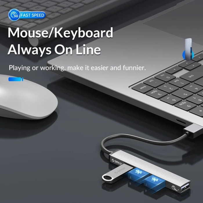Orico хъб USB3.0/2.0 HUB 4 port, Aluminum - AH-A13-GY