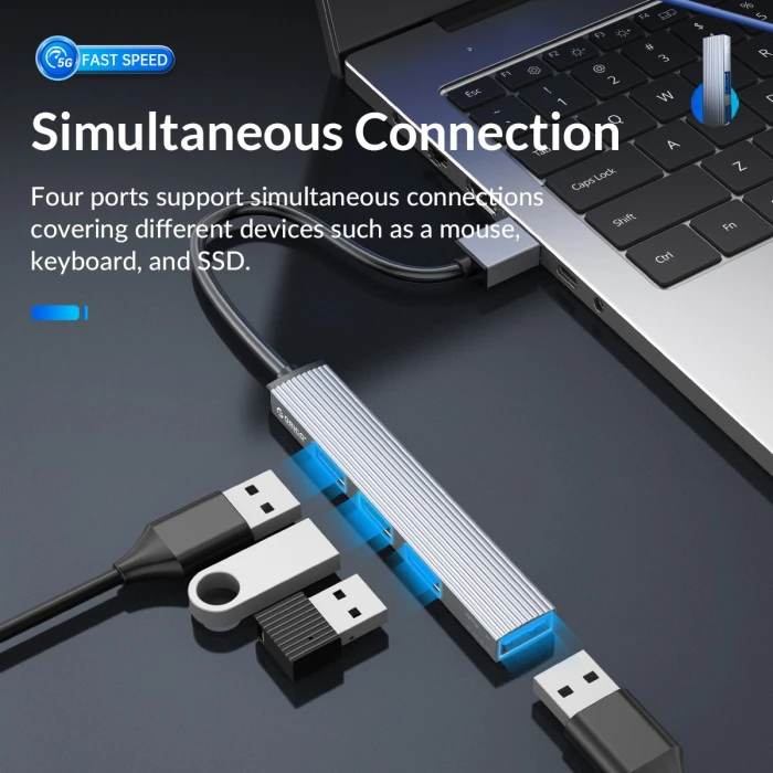 Orico хъб USB3.0/2.0 HUB 4 port, Aluminum - AH-A13-GY