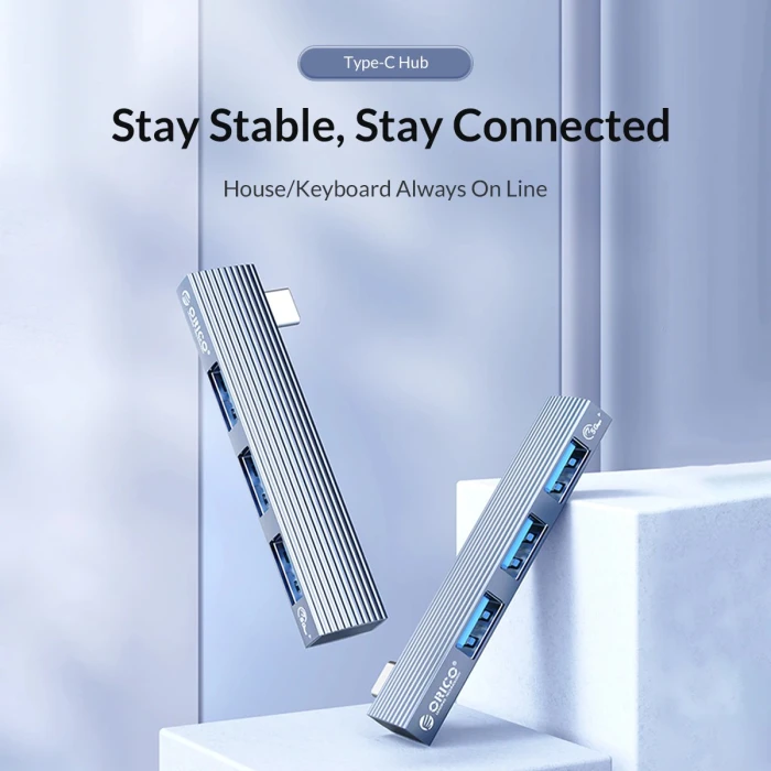 Orico хъб USB3.0/2.0 HUB 3 port TYPE C, Aluminum - AH-W13-GY