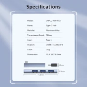 Orico хъб USB3.0/2.0 HUB 3 port TYPE C, Aluminum - AH-W13-GY