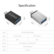Orico преходник Adapter OTG - USB Micro B to USB3.0 AF - CBT-UM01-BK