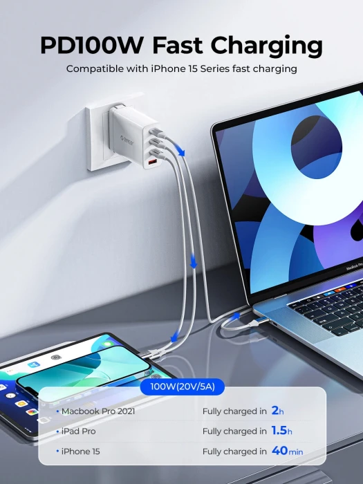 Orico кабел USB C-to-C PD 100W Charging 1.0m Black
