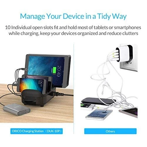 Orico зарядна станция за мобилни устройства Charger Station 220V - 10 x USB 120W black - DUK-10P-EU-BK