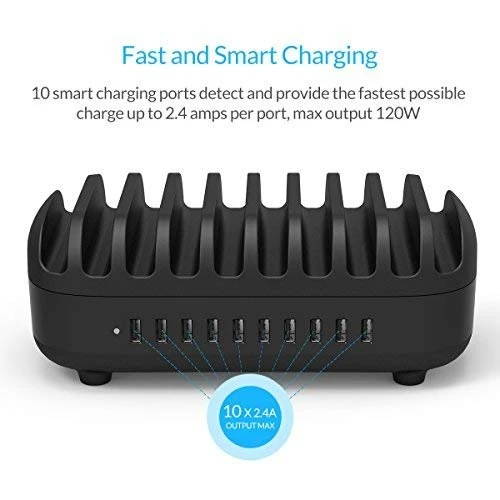 Orico зарядна станция за мобилни устройства Charger Station 220V - 10 x USB 120W black - DUK-10P-EU-BK