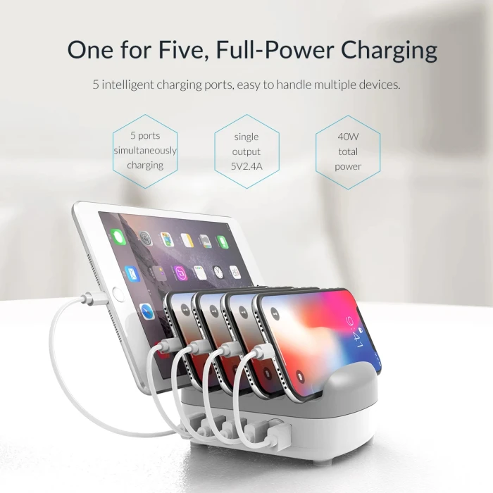 Orico Charger Station 220V - 5 x USB 40W White - DUK-5P-EU-WH