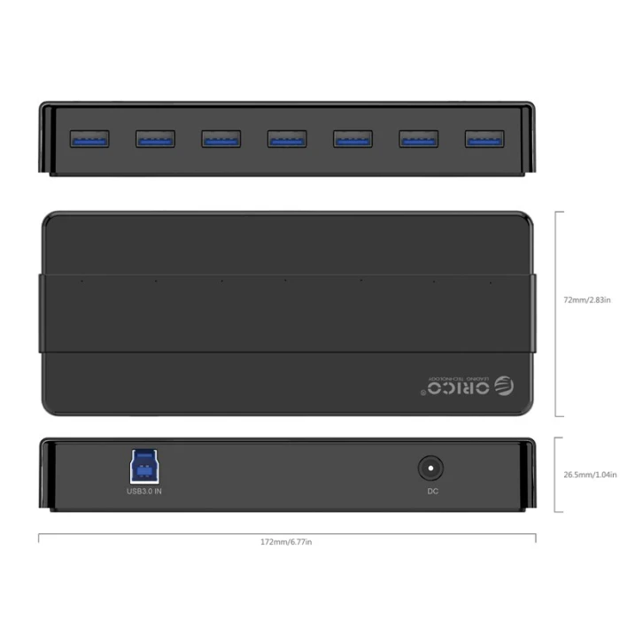 Orico хъб USB3.0 HUB 7 port Black - H7928-U3-V1-BK