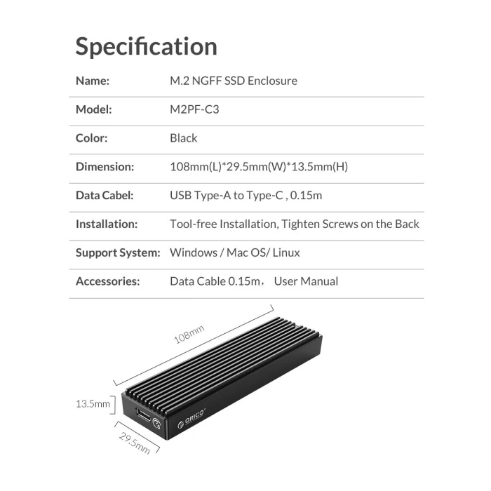 Orico M.2 SATA - M2PF-C3-BK-BP