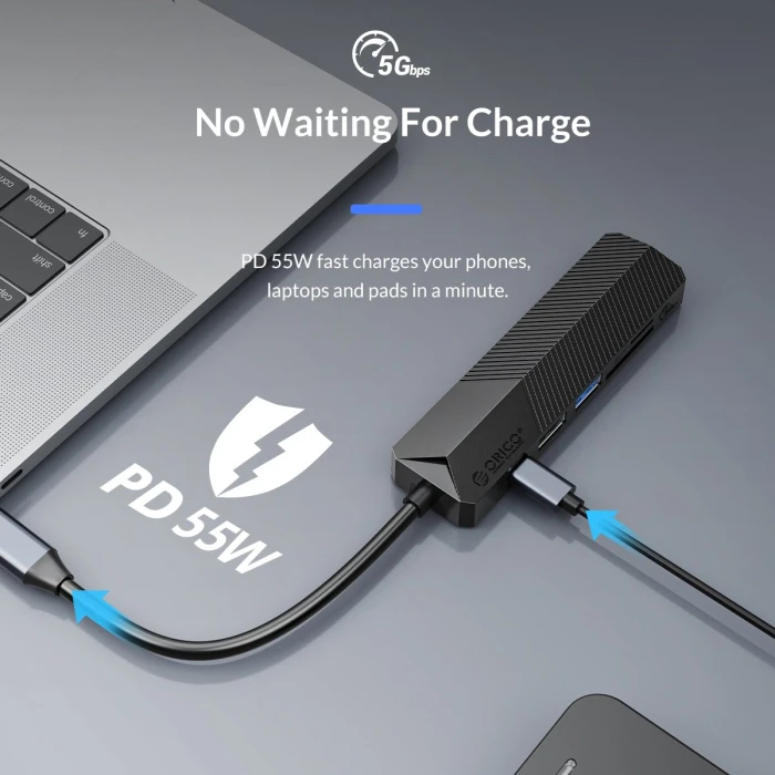 Orico докинг станция Docking Station Type-C 4-in-1 Power Distribution 55W - MDK-4P Black - HDMI, Type-C x 1, USB3.0 x1, USB2.0 x1