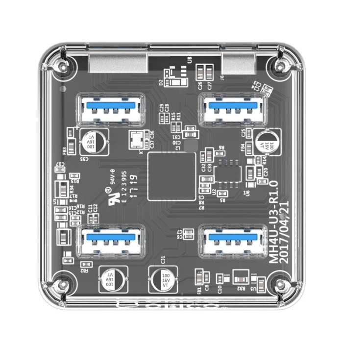 Orico хъб USB3.0 HUB 4 port transparent, 1m cable - MH4U-U3-10-CR