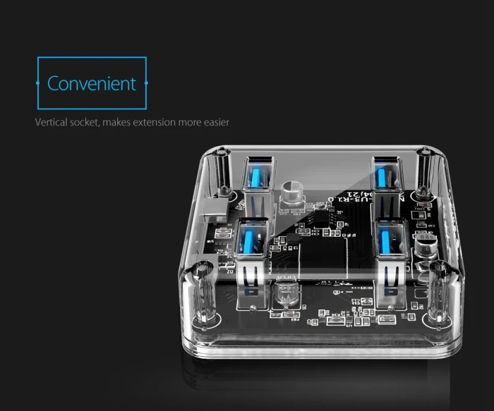 Orico хъб USB3.0 HUB 4 port transparent, 1m cable - MH4U-U3-10-CR