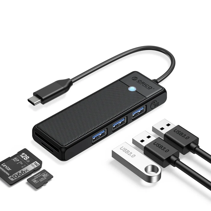 Orico хъб HUB USB3.1 Type-C - 3 x USB3.0, SD, TF - PAPW3AT-C3-015-BK