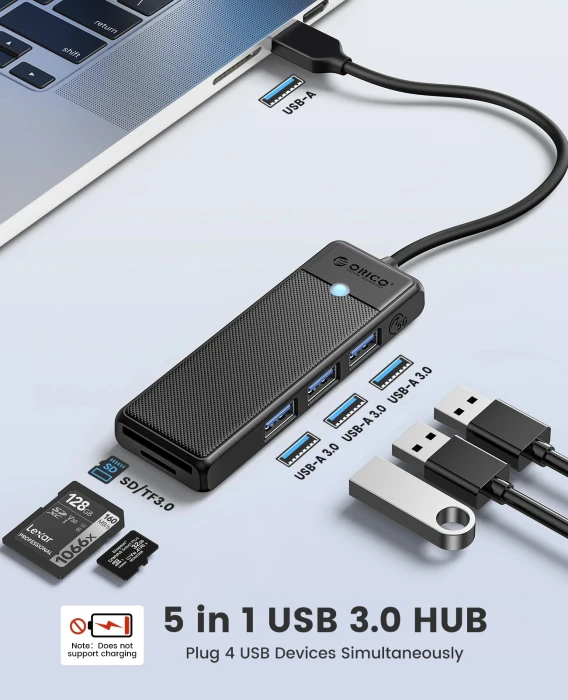 Orico хъб USB3.0 HUB White - 3 x USB3.0, SD, TF