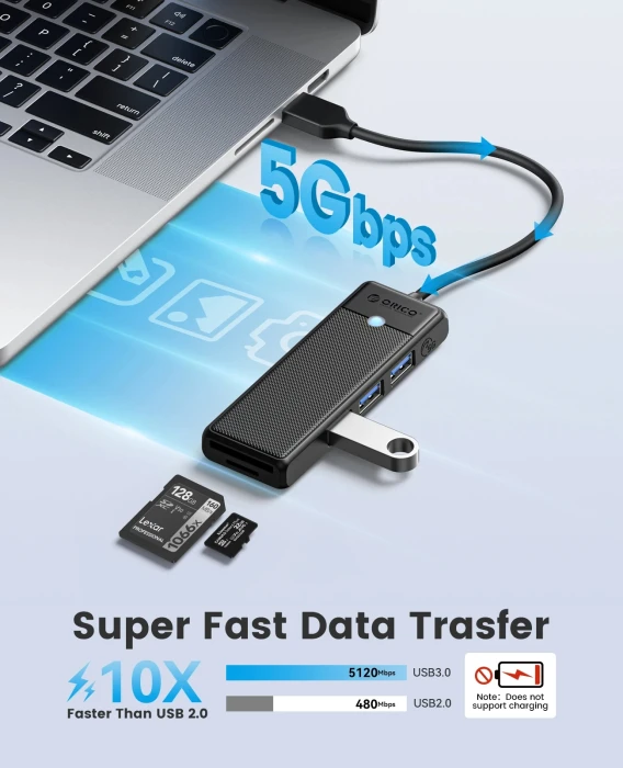 Orico хъб USB3.0 HUB White - 3 x USB3.0, SD, TF
