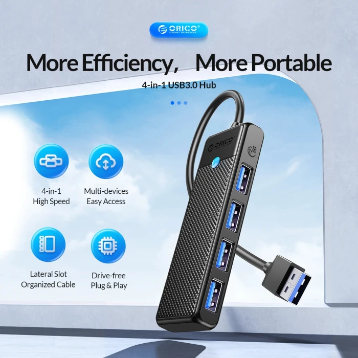 Orico хъб HUB USB3.0 4 port Black - PAPW4A-U3-015-BK