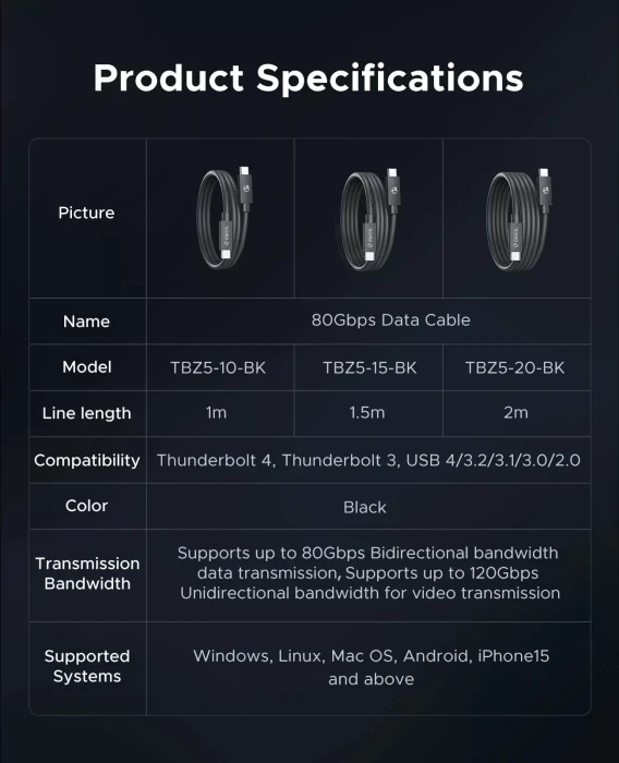 USB-C Thunderbolt 5 80Gbps 240W - 1.0m
