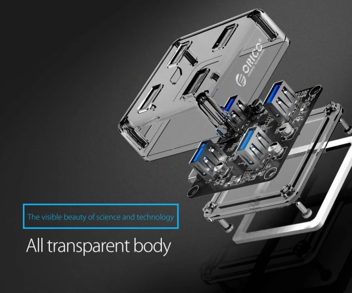 Orico хъб USB3.0 HUB 4 port transparent - MH4U-U3-03-CR